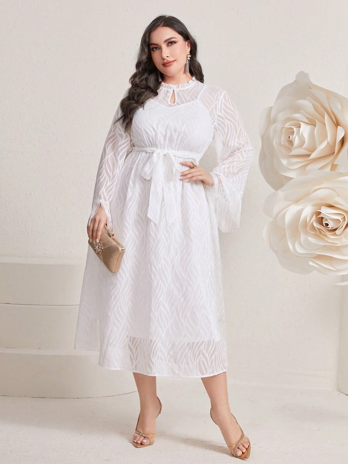 Modely Plus Keyhole Neckline Belted Dress