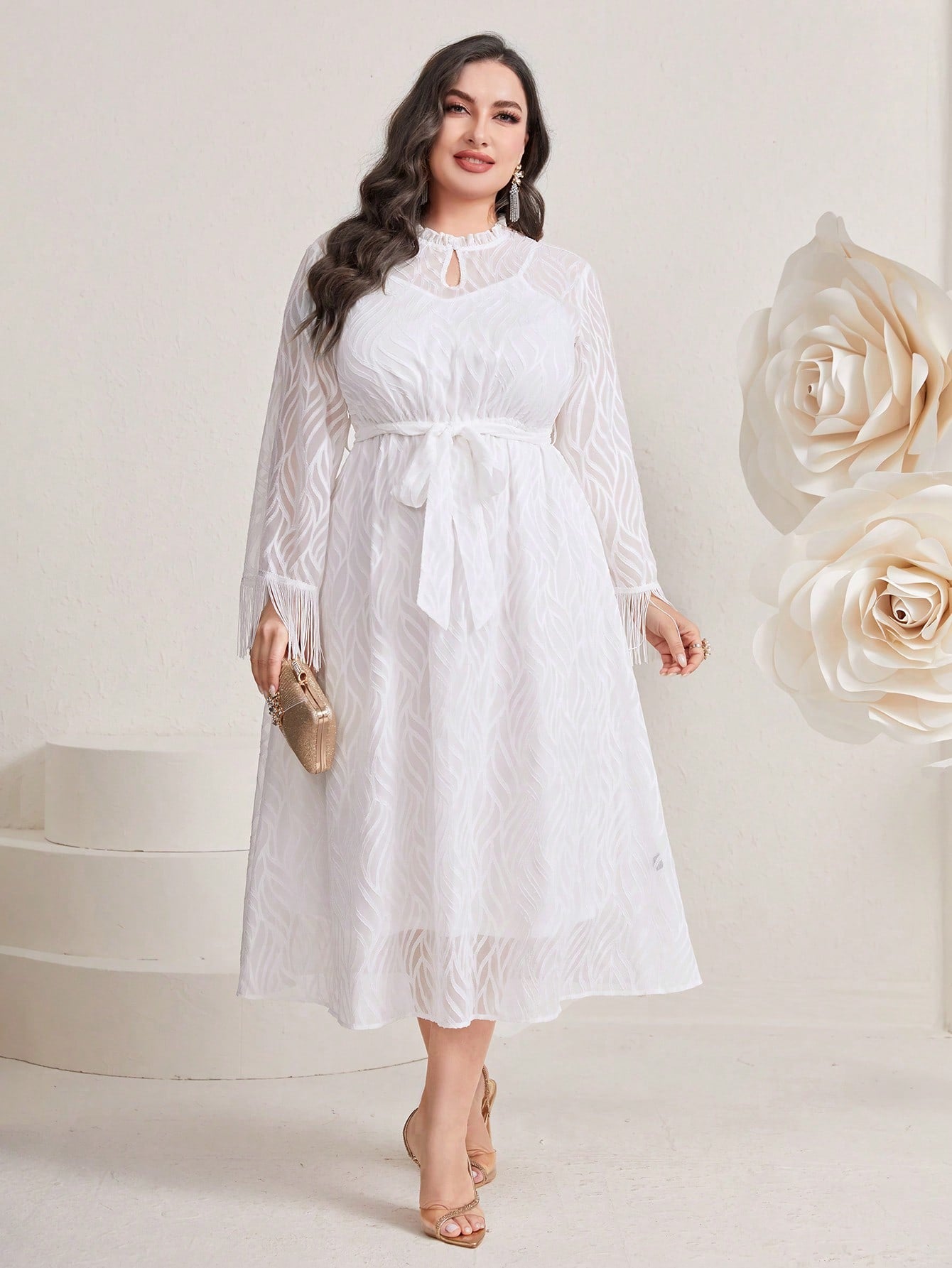 Modely Plus Keyhole Neckline Belted Dress