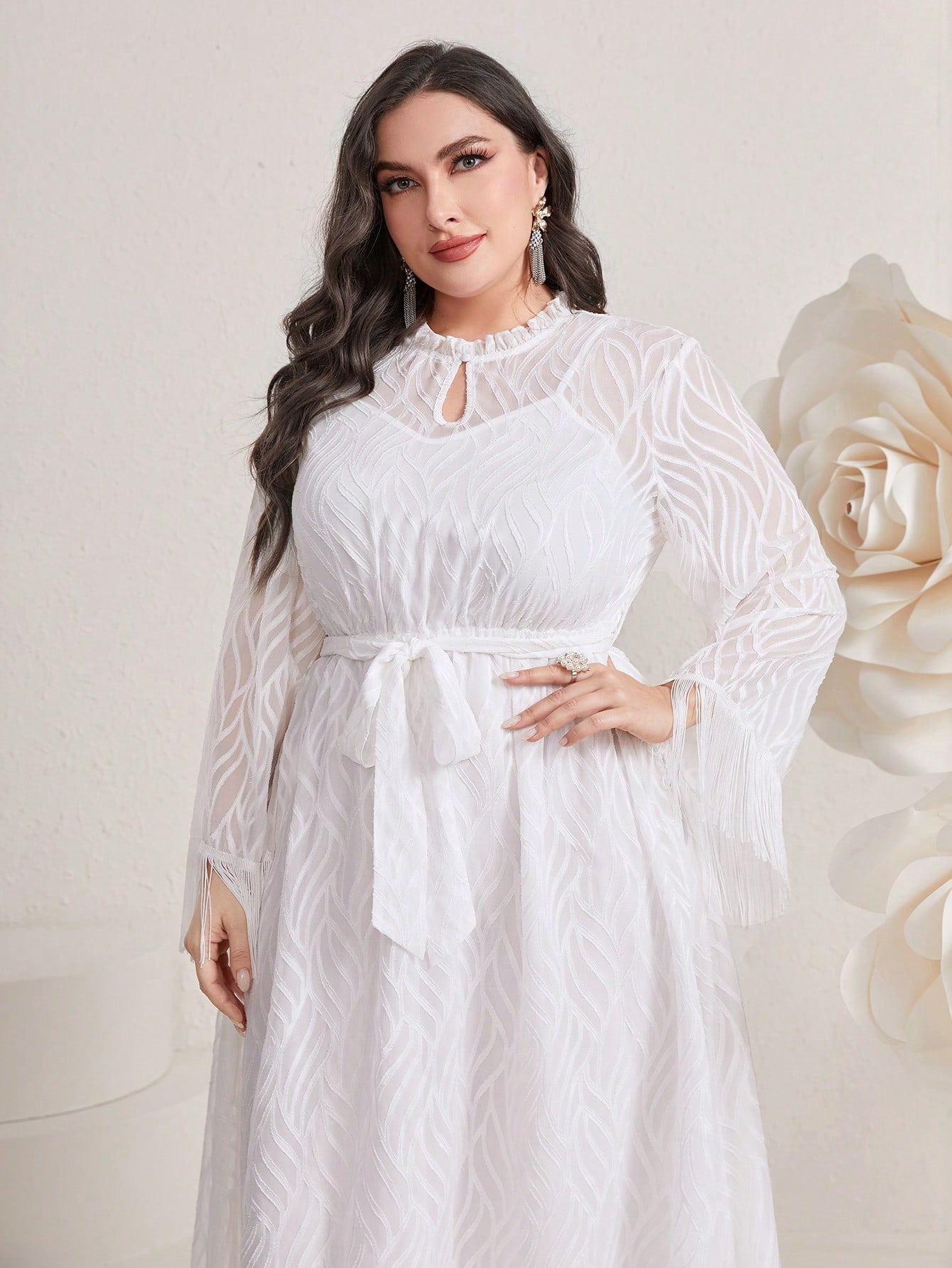 Modely Plus Keyhole Neckline Belted Dress