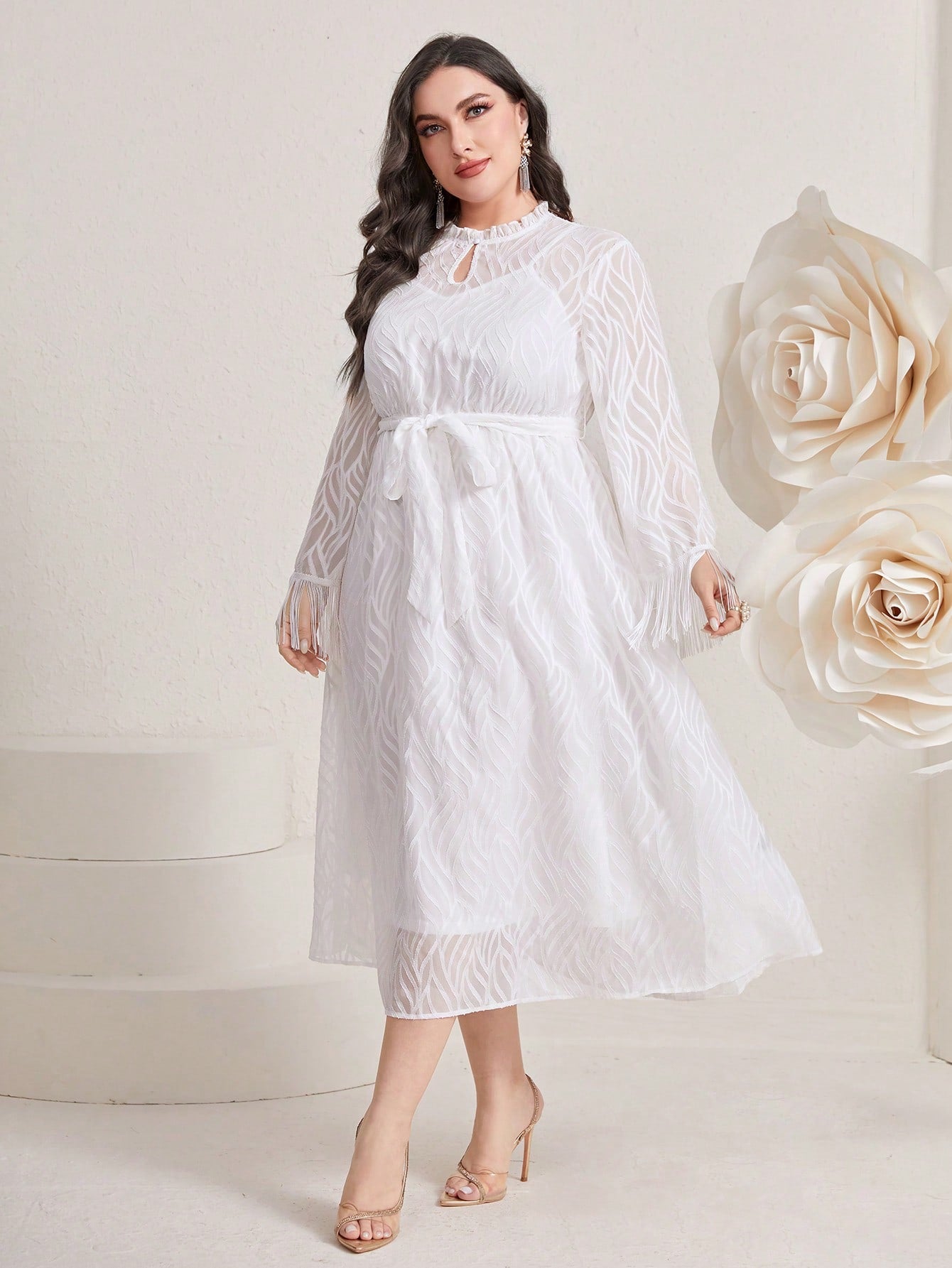 Modely Plus Keyhole Neckline Belted Dress