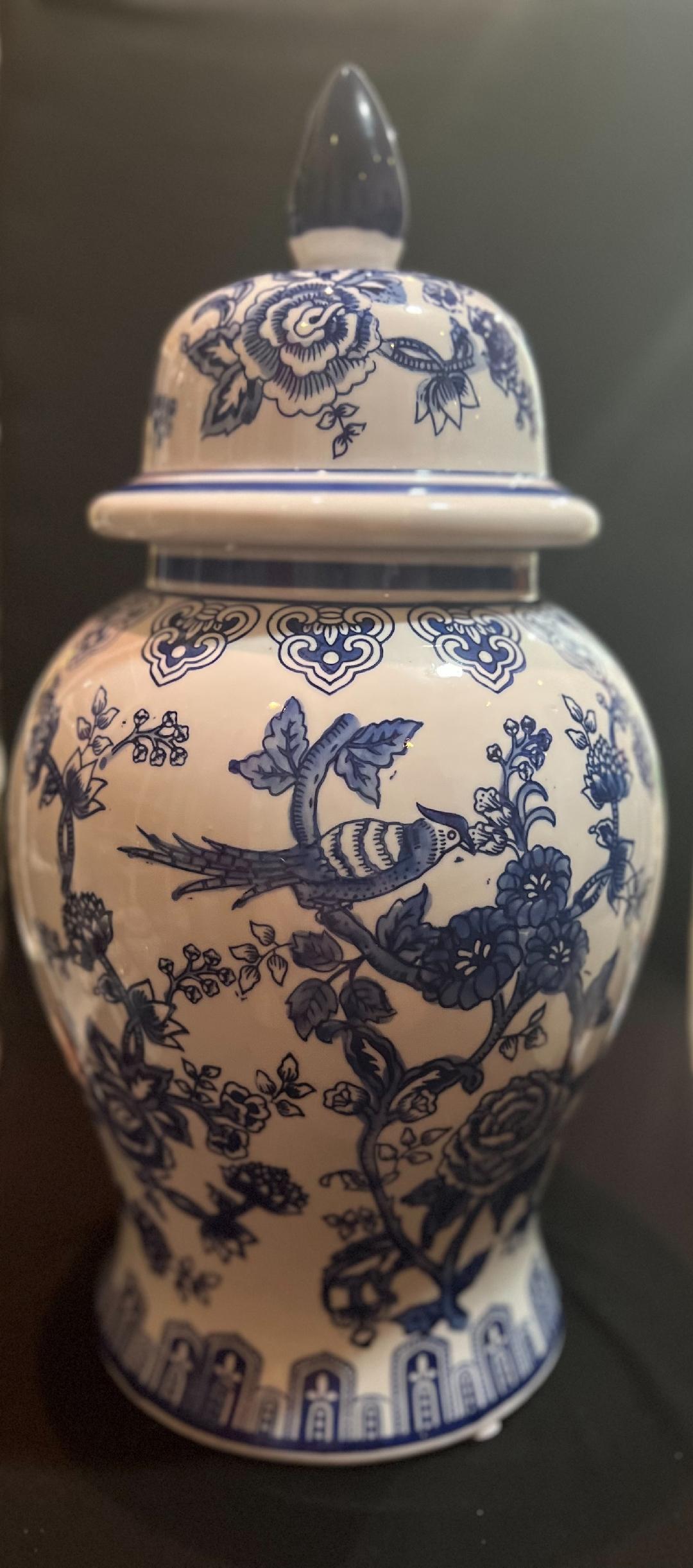 Tall Blue Birds & Roses